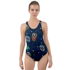 Monster-alien-pattern-seamless-background Cut-out Back One Piece Swimsuit by Wav3s