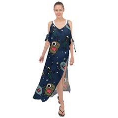 Monster-alien-pattern-seamless-background Maxi Chiffon Cover Up Dress by Wav3s