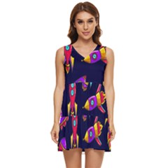 Space-patterns Tiered Sleeveless Mini Dress by Wav3s