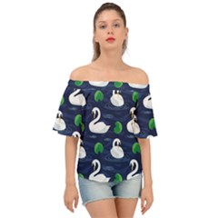 Swan-pattern-elegant-design Off Shoulder Short Sleeve Top by Wav3s