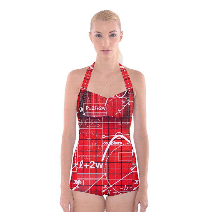 Geometry Mathematics Cube Boyleg Halter Swimsuit 