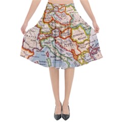 Map Europe Globe Countries States Flared Midi Skirt by Ndabl3x