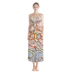 Map Europe Globe Countries States Button Up Chiffon Maxi Dress by Ndabl3x