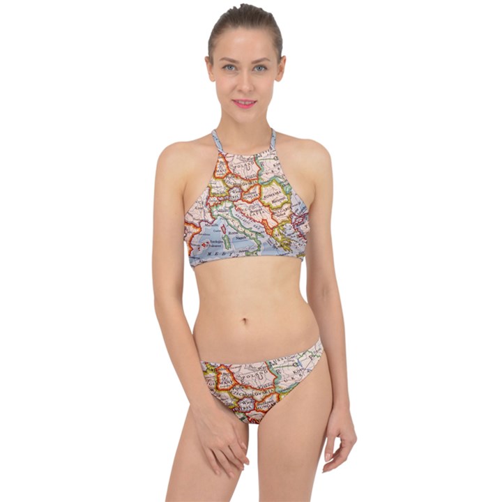 Map Europe Globe Countries States Racer Front Bikini Set