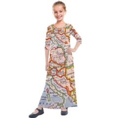 Map Europe Globe Countries States Kids  Quarter Sleeve Maxi Dress by Ndabl3x