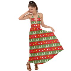 Christmas Papers Red And Green Backless Maxi Beach Dress by Ndabl3x