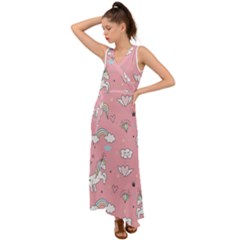 Cute-unicorn-seamless-pattern V-neck Chiffon Maxi Dress by Vaneshart