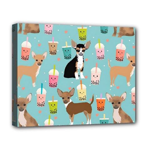 Chihuahua Bubble Kawaii Boba Tea Cute Dog Deluxe Canvas 20  X 16  (stretched) by Wav3s