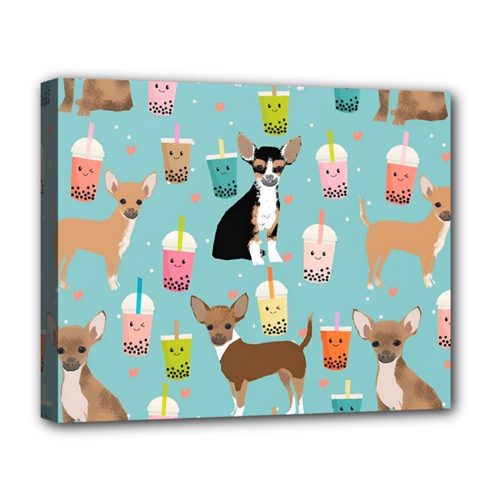 Chihuahua Bubble Kawaii Boba Tea Cute Dog Deluxe Canvas 20  x 16  (Stretched)