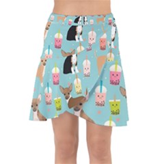 Chihuahua Bubble Kawaii Boba Tea Cute Dog Wrap Front Skirt by Wav3s