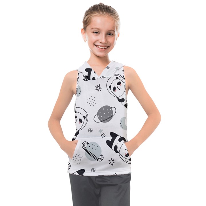 Panda Floating In Space And Star Kids  Sleeveless Hoodie