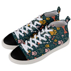 Dog Paw Colorful Fabrics Digitally Men s Mid-top Canvas Sneakers by Wav3s