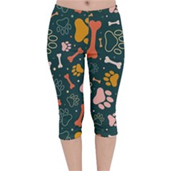 Dog Paw Colorful Fabrics Digitally Velvet Capri Leggings  by Wav3s