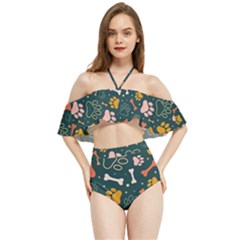 Dog Paw Colorful Fabrics Digitally Halter Flowy Bikini Set  by Wav3s