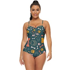 Dog Paw Colorful Fabrics Digitally Retro Full Coverage Swimsuit by Wav3s