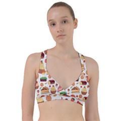 Seamless Pattern Hand Drawing Cartoon Dessert And Cake Sweetheart Sports Bra by Wav3s