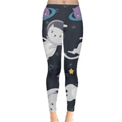 Space Cat Illustration Pattern Astronaut Leggings  by Wav3s