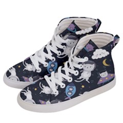 Space Cat Illustration Pattern Astronaut Men s Hi-top Skate Sneakers by Wav3s