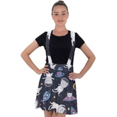 Space Cat Illustration Pattern Astronaut Velvet Suspender Skater Skirt by Wav3s