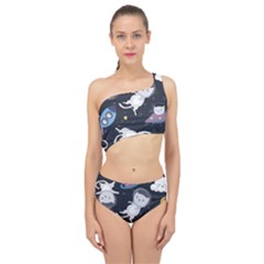 Space Cat Illustration Pattern Astronaut Spliced Up Two Piece Swimsuit by Wav3s