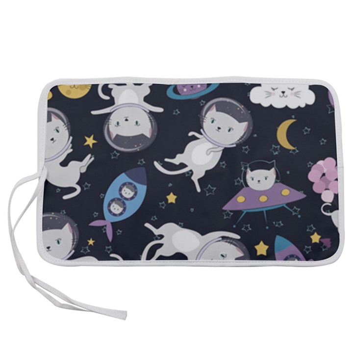 Space Cat Illustration Pattern Astronaut Pen Storage Case (M)