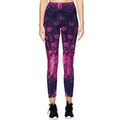 Peacock Pink Black Feather Abstract Pocket Leggings  by Wav3s