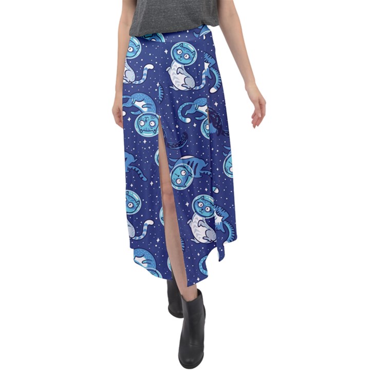 Cat Spacesuit Space Suit Astronaut Pattern Velour Split Maxi Skirt