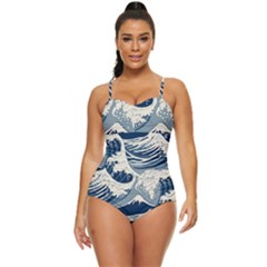 Japanese Wave Pattern Retro Full Coverage Swimsuit by Wav3s