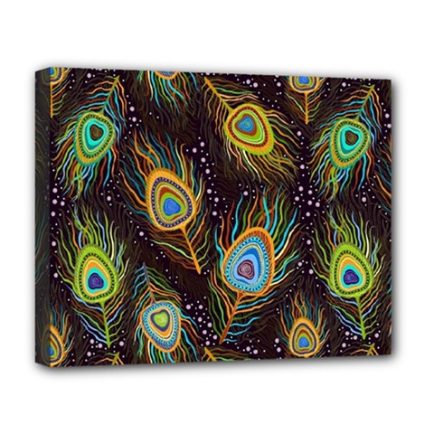 Pattern Feather Peacock Deluxe Canvas 20  X 16  (stretched) by Wav3s