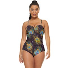 Pattern Feather Peacock Retro Full Coverage Swimsuit by Wav3s