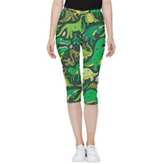 Dino Kawaii Inside Out Lightweight Velour Capri Leggings  by Wav3s