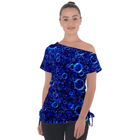 Blue Bubbles Abstract Off Shoulder Tie-up Tee by Vaneshop