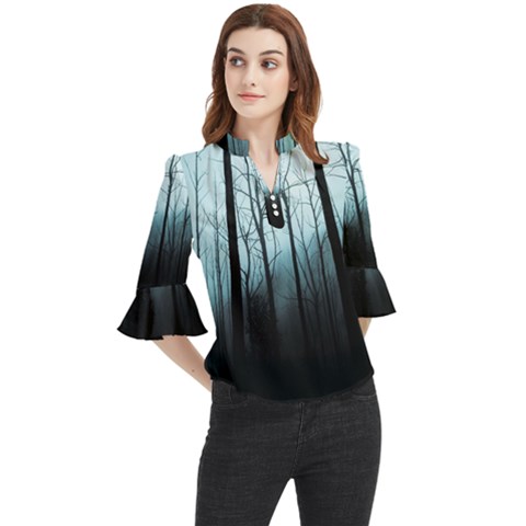 Tree Night Dark Forest Loose Horn Sleeve Chiffon Blouse by Vaneshop