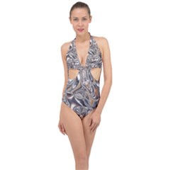 Shiny Abstract Halter Front Plunge Swimsuit by ugoarts