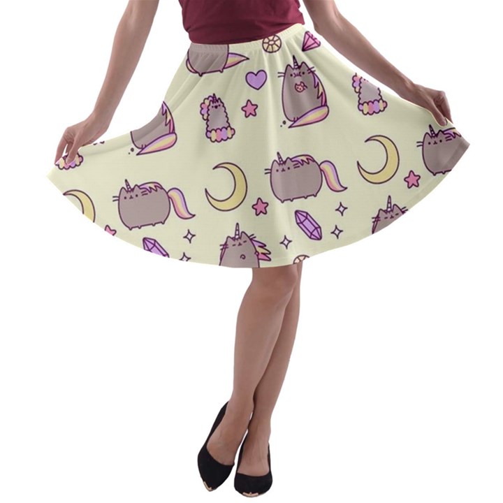 Beautiful Beauty Cartoon Cat A-line Skater Skirt