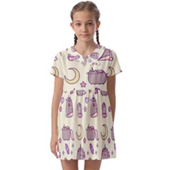 Beautiful Beauty Cartoon Cat Kids  Asymmetric Collar Dress by Grandong