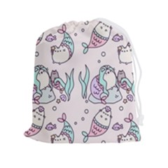 Cartoon Cat Cute Animal Design Drawing Illustration Kawaii Drawstring Pouch (2xl) by Grandong