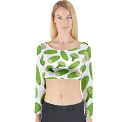 Vegetable Pattern With Composition Broccoli Long Sleeve Crop Top by Grandong