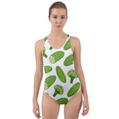 Vegetable Pattern With Composition Broccoli Cut-out Back One Piece Swimsuit by Grandong