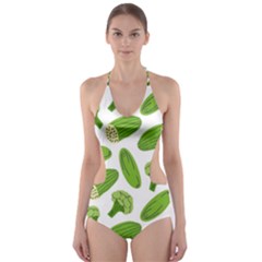 Vegetable Pattern With Composition Broccoli Cut-out One Piece Swimsuit by Grandong