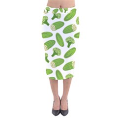 Vegetable Pattern With Composition Broccoli Velvet Midi Pencil Skirt by Grandong