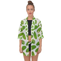 Vegetable Pattern With Composition Broccoli Open Front Chiffon Kimono by Grandong