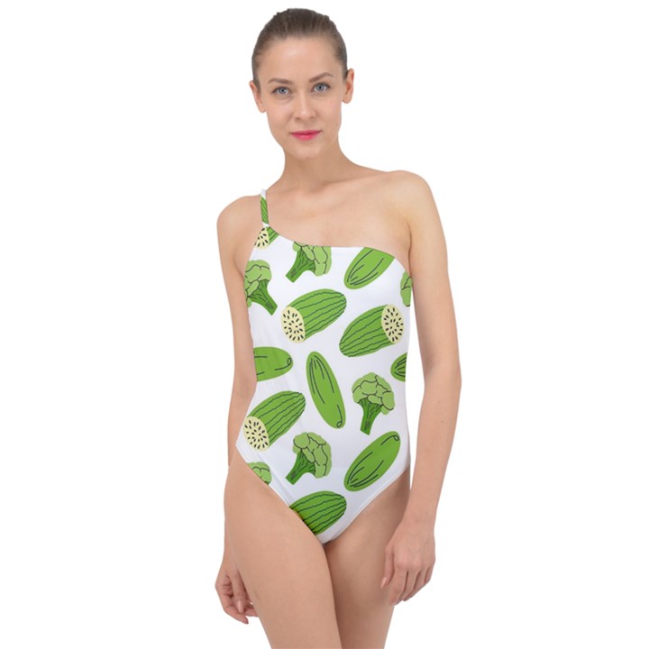 Vegetable Pattern With Composition Broccoli Classic One Shoulder Swimsuit