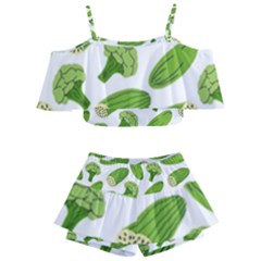 Vegetable Pattern With Composition Broccoli Kids  Off Shoulder Skirt Bikini by Grandong