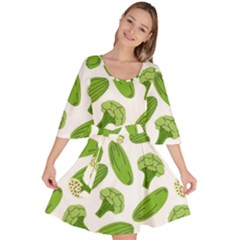 Vegetable Pattern With Composition Broccoli Velour Kimono Dress by Grandong