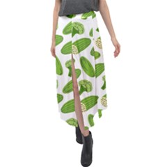 Vegetable Pattern With Composition Broccoli Velour Split Maxi Skirt by Grandong