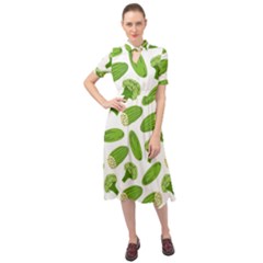 Vegetable Pattern With Composition Broccoli Keyhole Neckline Chiffon Dress by Grandong