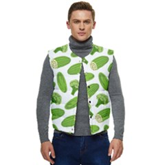 Vegetable Pattern With Composition Broccoli Men s Short Button Up Puffer Vest	 by Grandong