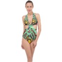 Monkey Tiger Bird Parrot Forest Jungle Style Halter Front Plunge Swimsuit View1