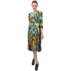 Monkey Tiger Bird Parrot Forest Jungle Style Ruffle End Midi Chiffon Dress by Grandong